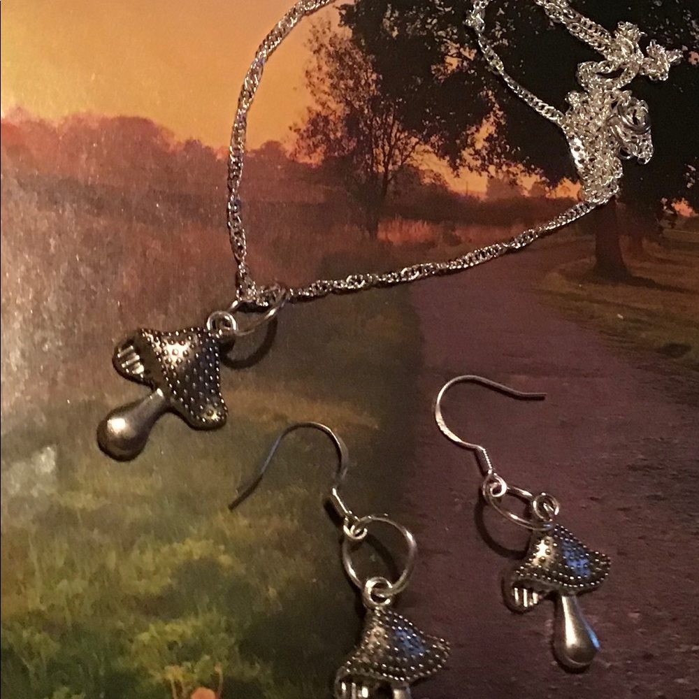Mushroom earrings & necklace 925 silver set